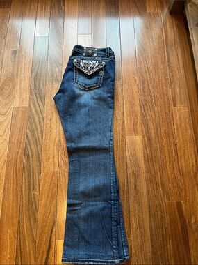 Miss Me Dark Indigo Bootcut Jeans with Embellished Pocket